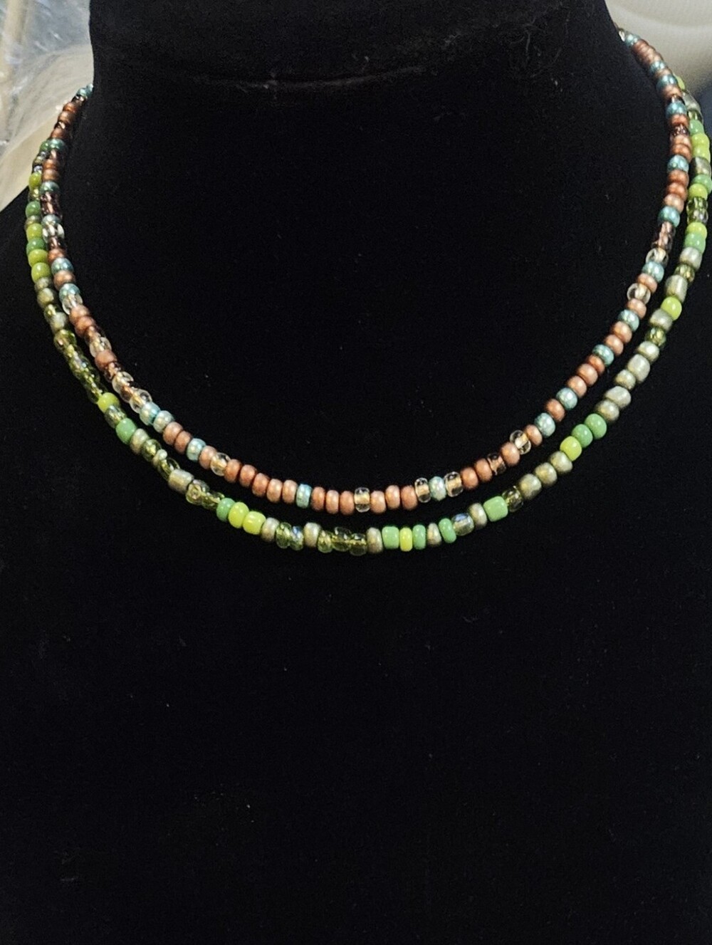 2 Handcrafted 6/0 Seed bead necklaces.  15" & 16"